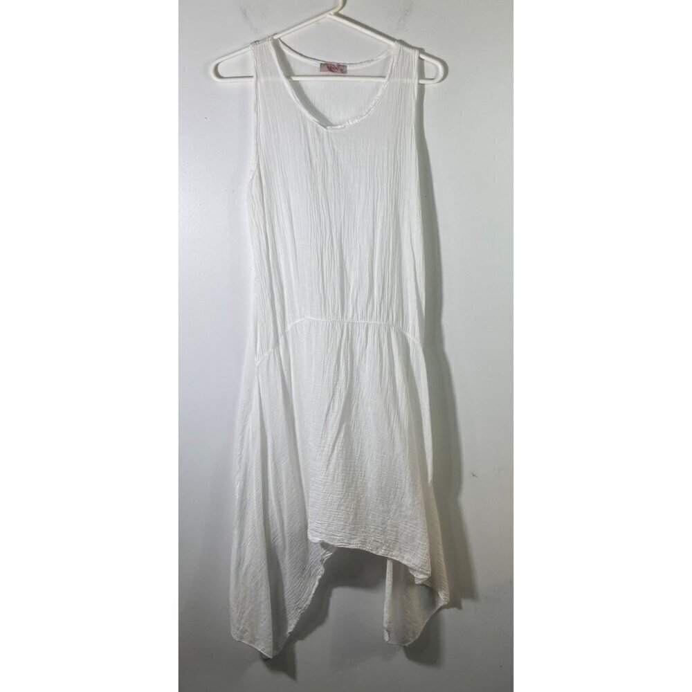 Womens Scandal Lagenlook Tunic Dress Cotton Sleeveless‎ White Side Splits M